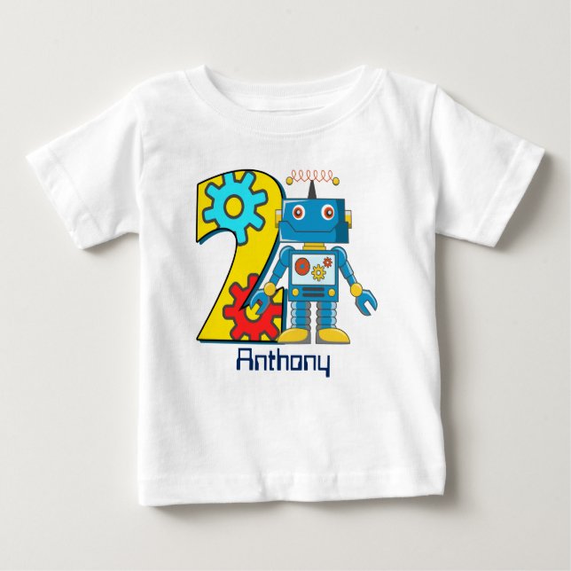 T-shirt Segundo aniversário Robot Personalizado (Frente)