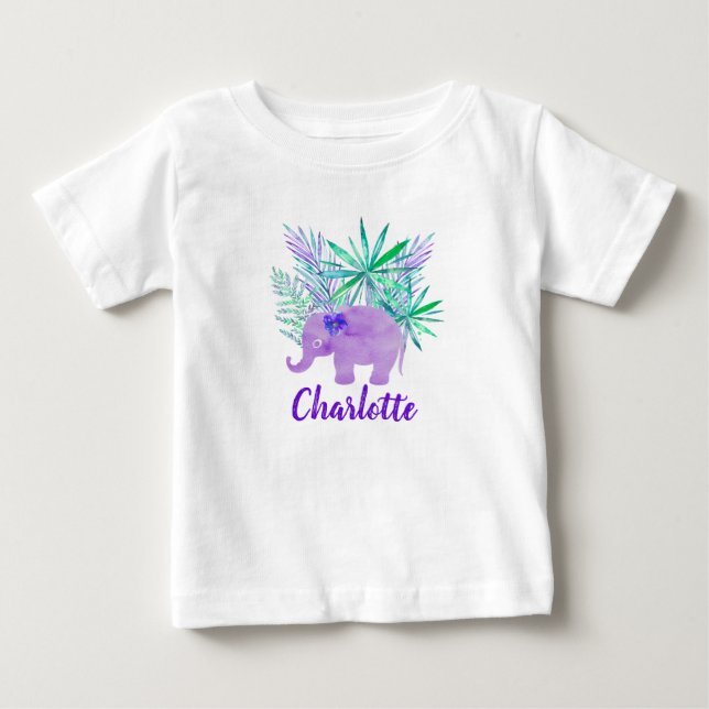 T-shirt Selva de Elefante de Aquarela Tropical Personalizá (Frente)