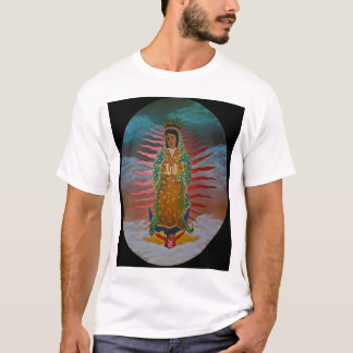 T-shirt Senhora de Guadalupe (matiz azul) com beira preta