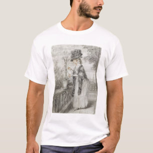 T-shirt Senhora em um terraço que tende uma planta do