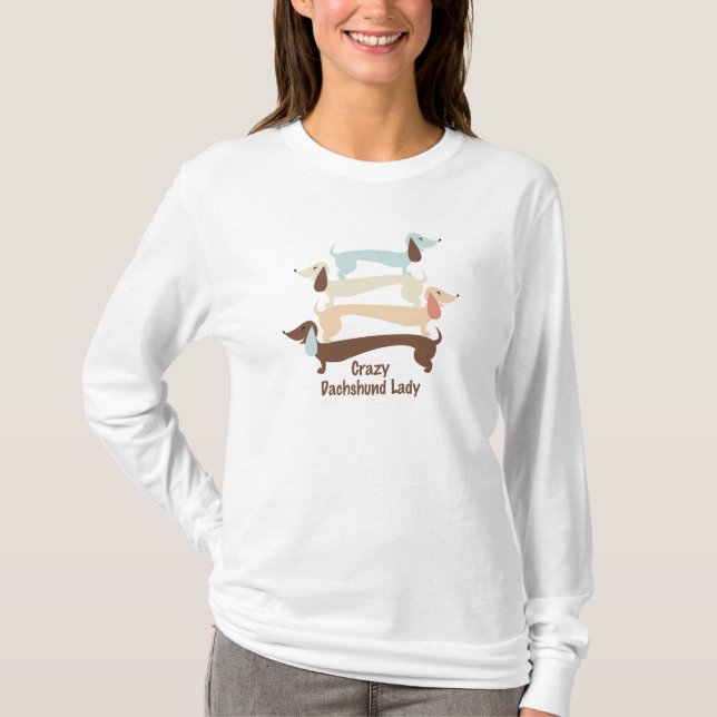T-shirt Senhora louca Longo Capa T do Dachshund (Frente)