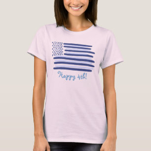 T-shirt Senhoras Feliz 4ª bandeira azul americana