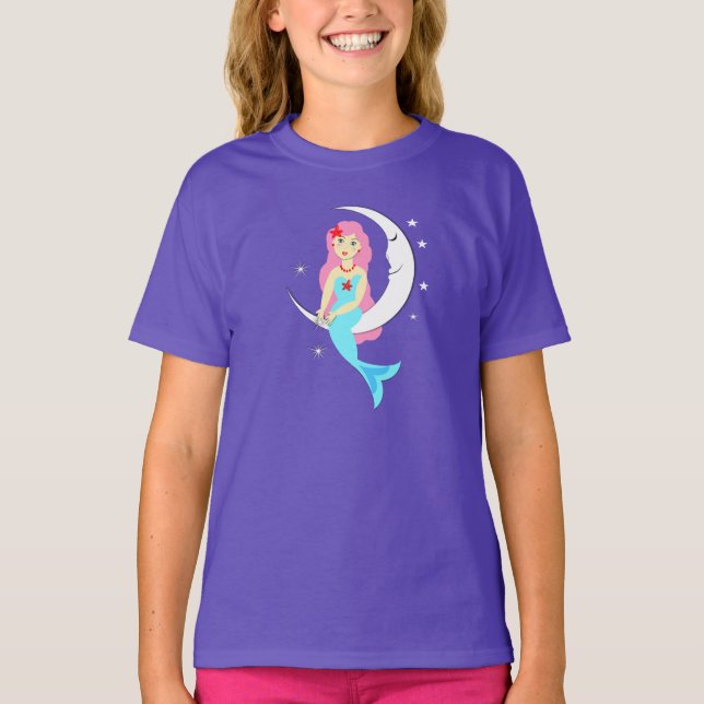 T-shirt Sereia bonito Na Lua (Frente)
