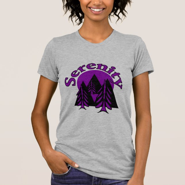 T-shirt Serenidade Citação Moderna Roxo Roxo Árvores (Frente)