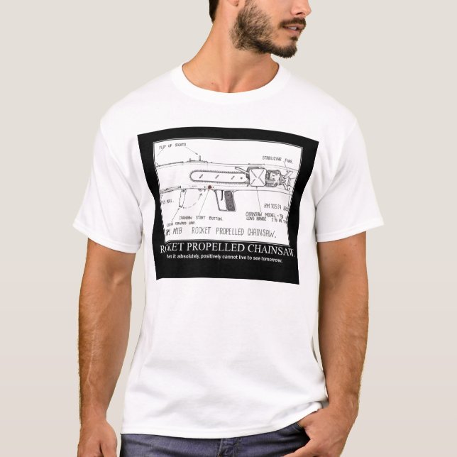 T-shirt serra de cadeia propelida foguete (Frente)