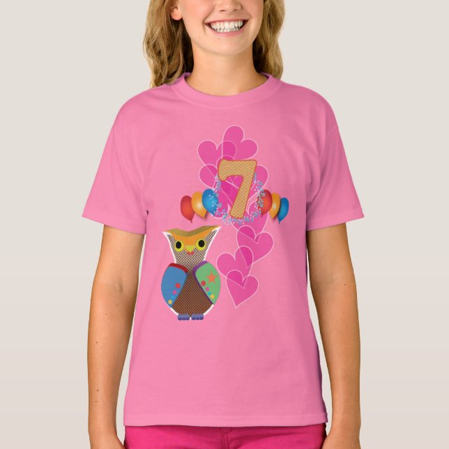 T-shirt Sétimo aniversário: Coruja (Frente)