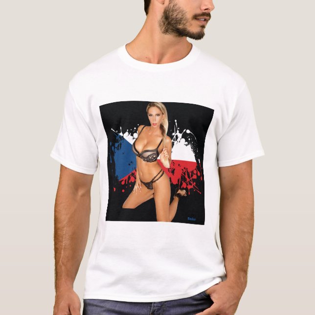 T-shirt "sexy" da menina no fundo do splatter da (Frente)