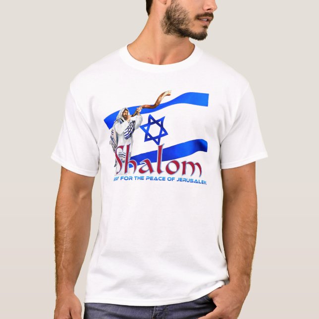 T-shirt SHALOM Pray para a paz de Jerusalem (Frente)