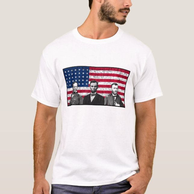 T-shirt Sherman, Lincoln, e Grant com beira preta (Frente)