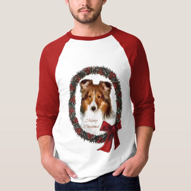 T-shirt Shetland Sheepdog Sheltie presentes de Natal (Frente)