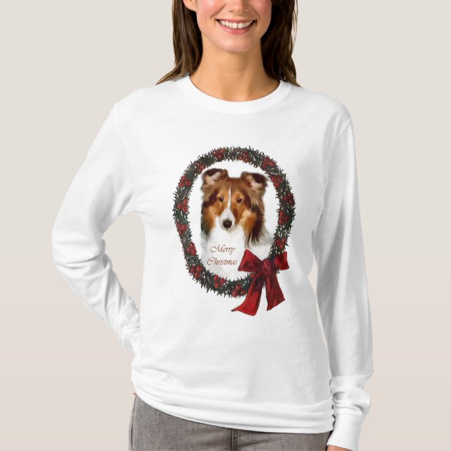 T-shirt Shetland Sheepdog Sheltie presentes de Natal (Frente)