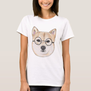 T-shirt Shiba Inu com círculo desproporcionado vidros