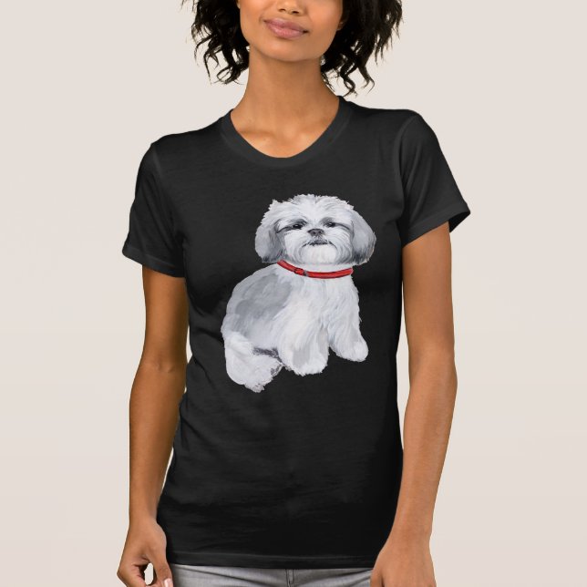 T-shirt Shih Tzu Cinza e Branco (Frente)