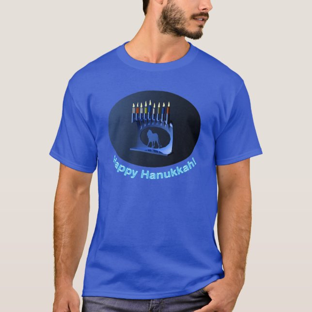 T-shirt Shiny Blue Chanukkah Menorah (Frente)