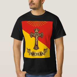 T-Shirt Sicília / Crucifixo e Bandeira Siciliana