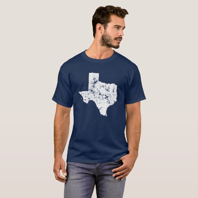 T-shirt Silhueta afligida do mapa do estado de Texas (Frente Completa)