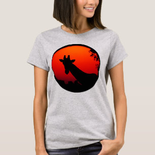 T-shirt Silhueta de Girafa Moderna Laranja Pôr do Sol Áfri