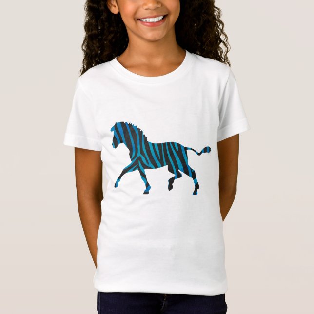 T-shirt Silhueta de Zebra Preta e Azul (Frente)