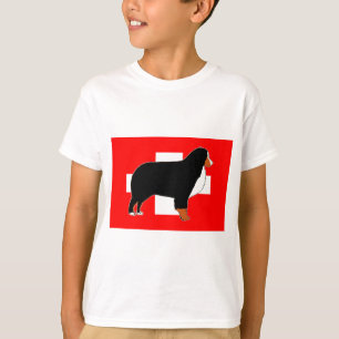 T-shirt silhueta do cão de montanha bernês na bandeira enf