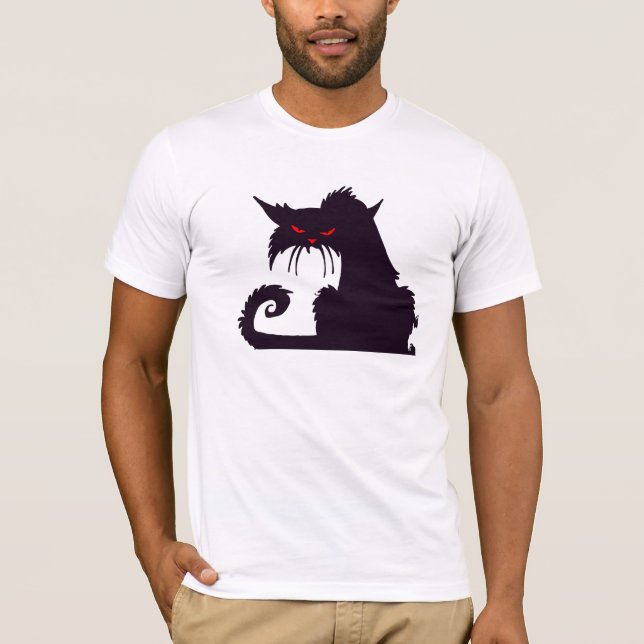 T-shirt Silhueta Gato Preto mau com Olhos Vermelhos (Frente)