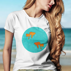 T-shirt Silhuetas de peixes dourados laranja em água turqu