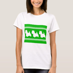 T-shirt Silhuetas de Westie Brancas no Verde