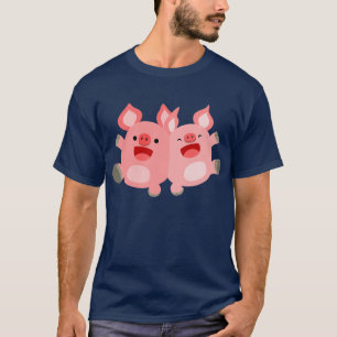 T-shirt SIM! Camisa-T de Porcos de Cartoon Bonitos