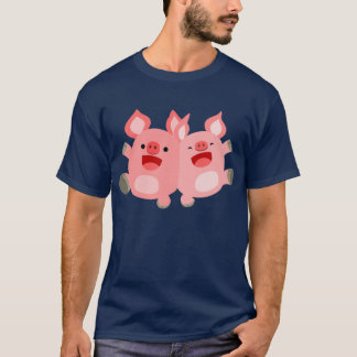 T-shirt SIM! Camisa-T de Porcos de Cartoon Bonitos