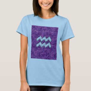 T-shirt Símbolo Aquarius Zodiac na Camuflagem Digital Rosa