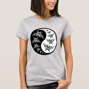 T-shirt Símbolo Black Yin Yang com Borboletas