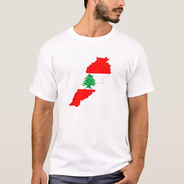 T-shirt símbolo de forma do mapa de bandeira do país líban (Frente)