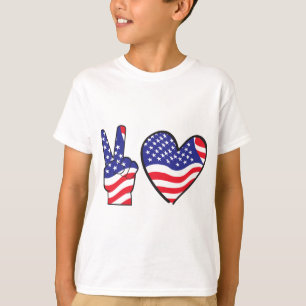 T-shirt Símbolo de Paz Patriótico e Coração