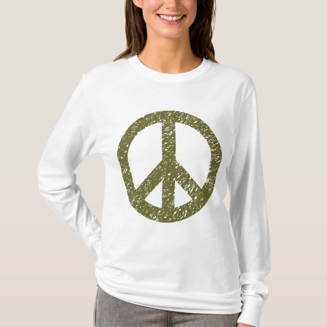 T-shirt Símbolo de paz rabiscado - Olive Drab (Frente)