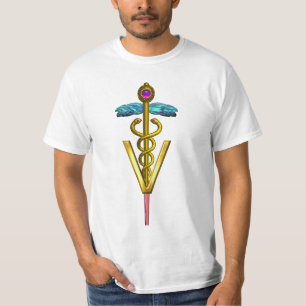 T-SHIRT SÍMBOLO DOURADO DO VETERINÁRIO DO CADUCEUS