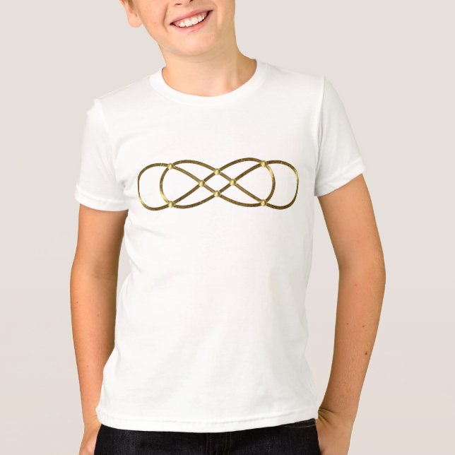 T-shirt Símbolo duplo infinito - Dourado antigo (Frente)