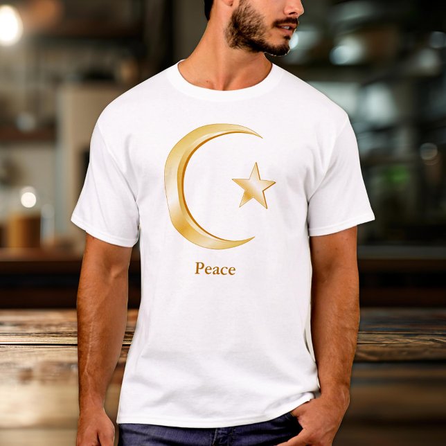 T-shirt Símbolo Islâmico (Crescent moon and star, symbol of Islam. Customize with your text. )