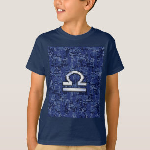 T-shirt Símbolo Libra Zodiac na Camuflagem Digital Azul