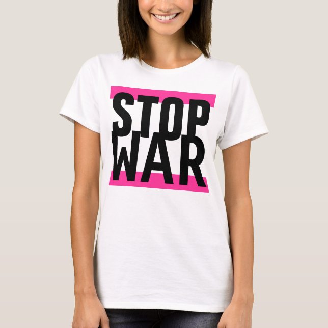 T-shirt Simplesmente design "stripes rosa pink STOP WAR" (Frente)