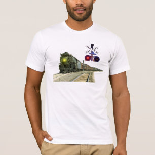 T-shirt Sinais de cruzamento da locomotiva e da estrada de