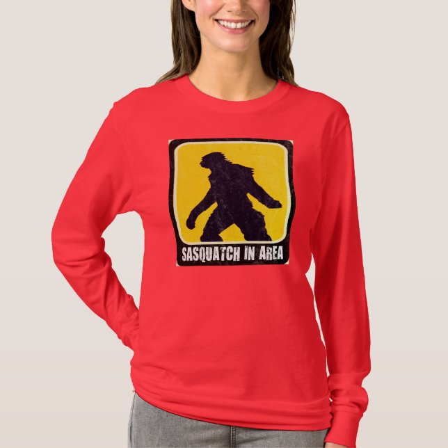 T-shirt Sinal de aviso - Sasquatch na área (Frente)