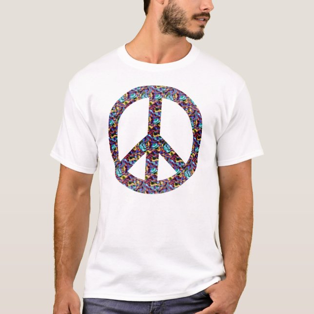 T-shirt Sinal de paz azul e roxo (Frente)