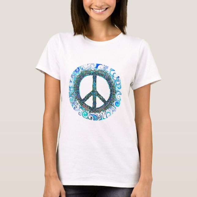 T-shirt Sinal de paz com ondas azuis (Frente)
