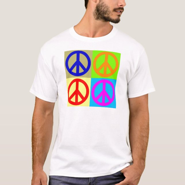 T-shirt Sinal de Paz de Pop de Quatro Cores (Frente)