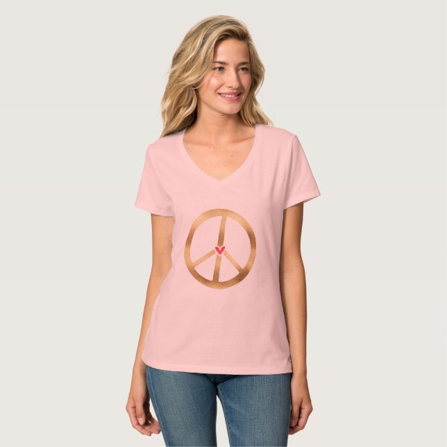 T-shirt Sinal de paz Dourado com coração (Frente Completa)
