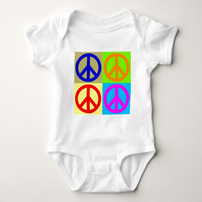 T-shirt Sinal de Paz Pop Art de Quatro Cores (Frente)
