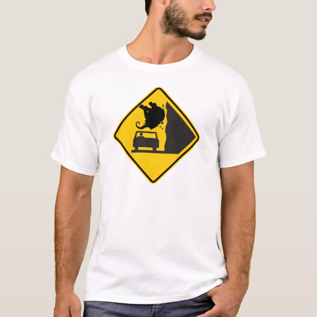 T-shirt Sinal de queda da estrada da zona do elefante (Frente)