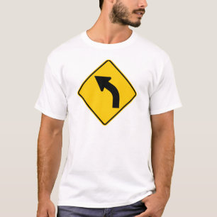 T-shirt Sinal esquerdo da estrada da curva adiante