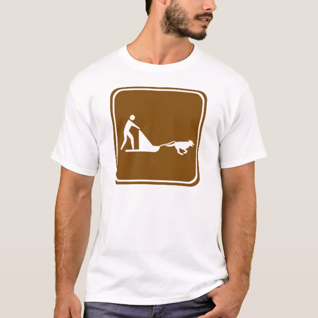 T-shirt Sinal sledding da estrada do cão (Frente)