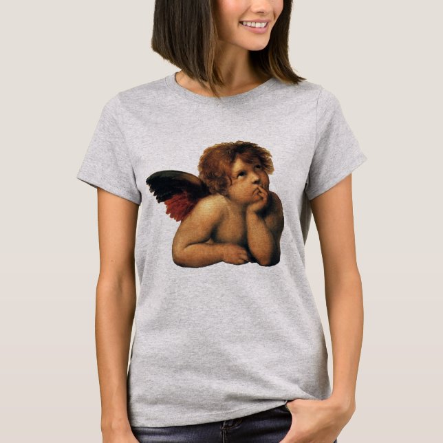 T-shirt Sistine Madonna, detalhes de Angels por Raphael Sa (Frente)