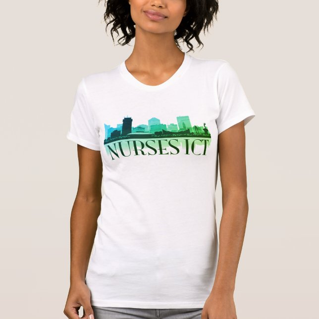 T-shirt Skyline da TIC das enfermeiras (Multi-verdes) (Frente)